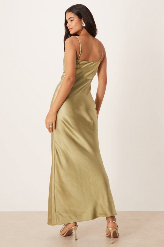 Pretty Lavish Bridal Keisha satin drape cowl neck cami maxi dress