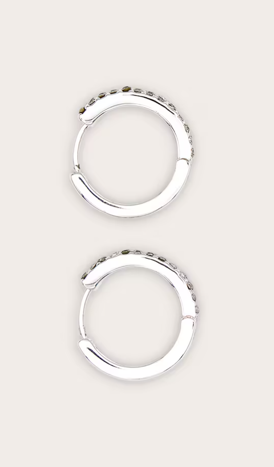 Real Silver Plated Double Diamante Row Hoop Earrings