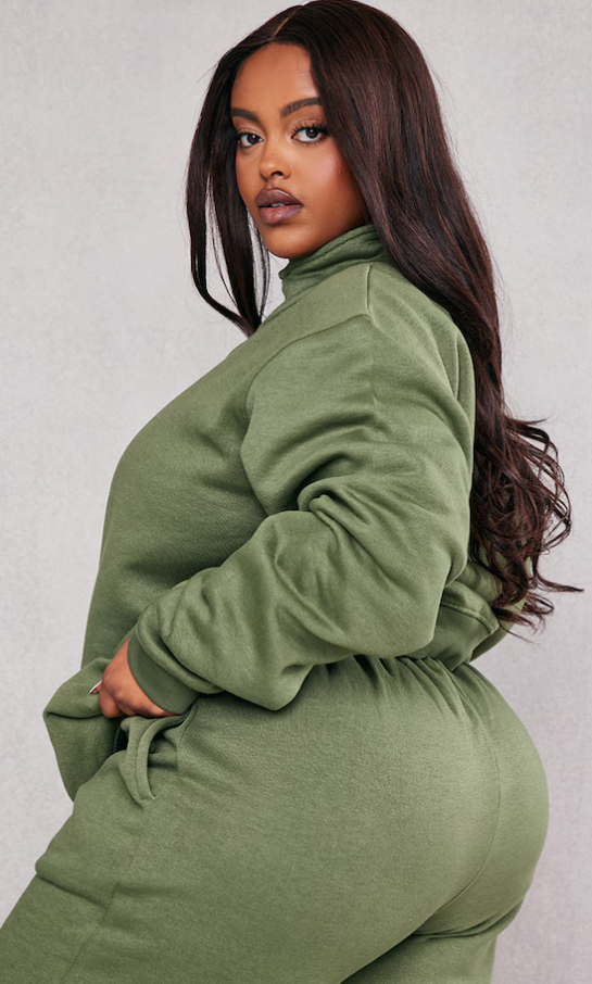 Plus Dark Khaki Zip Up Sweatshirt