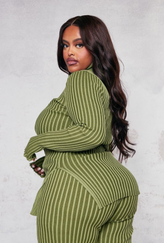 Plus Khaki Roll Neck Rib Knitted Jumper