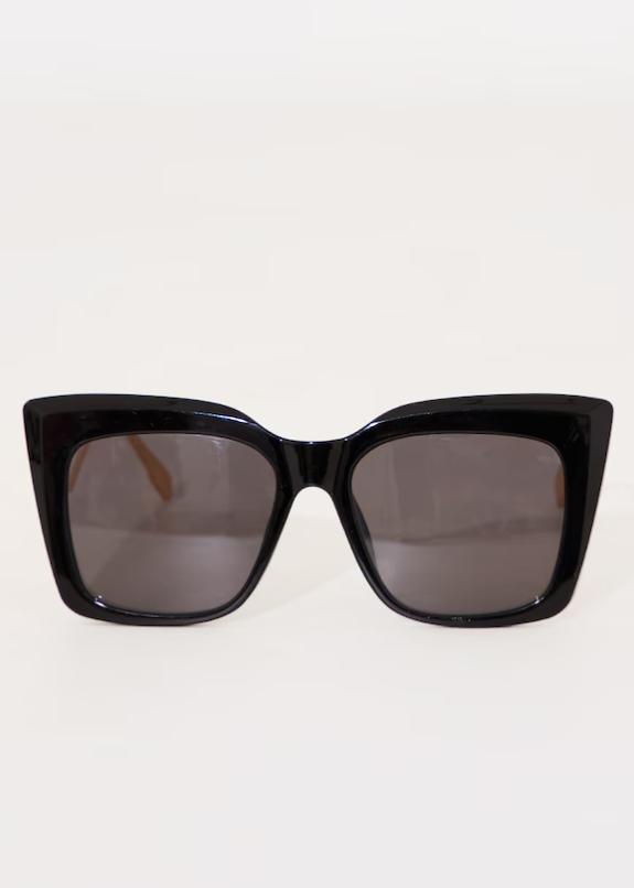 Black Oversized Metal Arm Cat Eye Sunglasses
