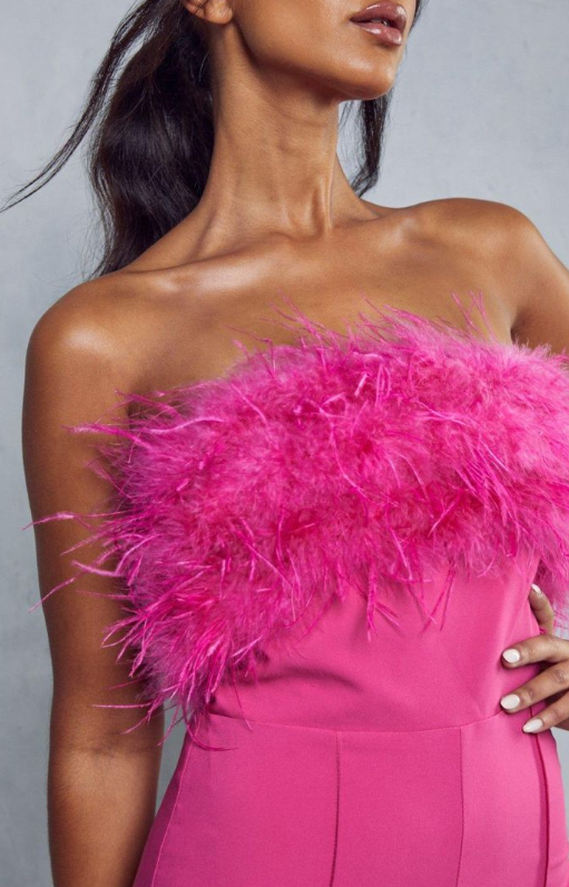 Premium Feather Trim Tailored Jumpsuit