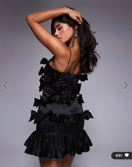 ASOS LUXE satin mini dress with all over 3D bows in black