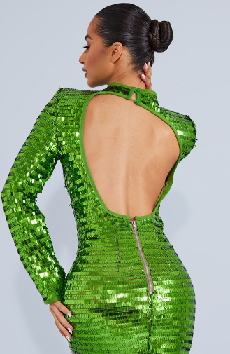 Petite Emerald Green Sequin Shoulder Pad Micro Mini Dress