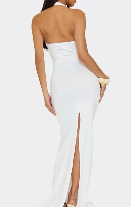 Ego - scoop neck tie front detail maxi dress in white