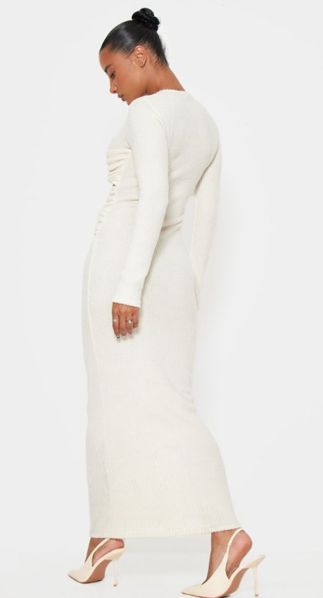 Cream Brushed Rib Cut Out Detail Maxi Dress