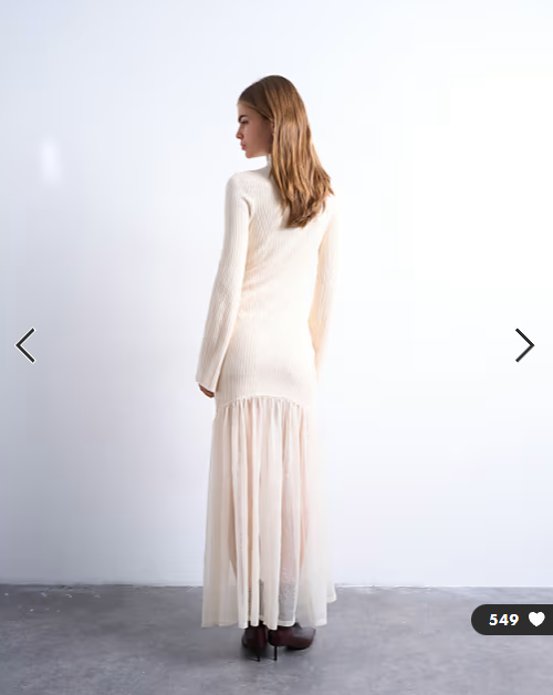 Topshop knitted full skirt dress in ivory