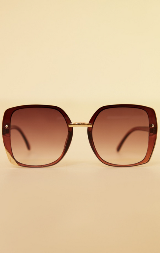 Brown Frameless Hardware Detail Square Sunglasses