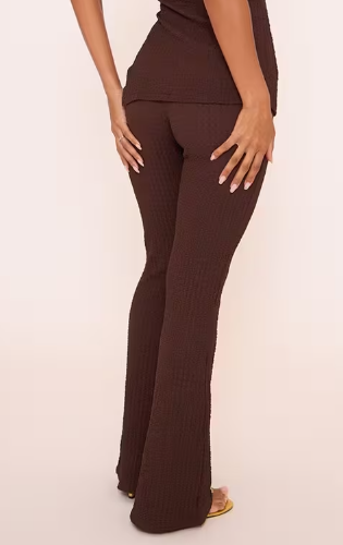 Ego - Mid Rise Flared Trousers In Brown Texture