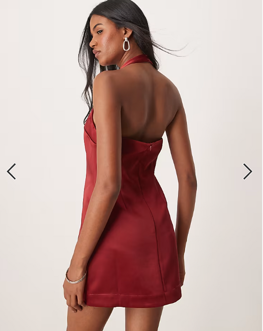 Six Stories satin mini shift dress in ruby red