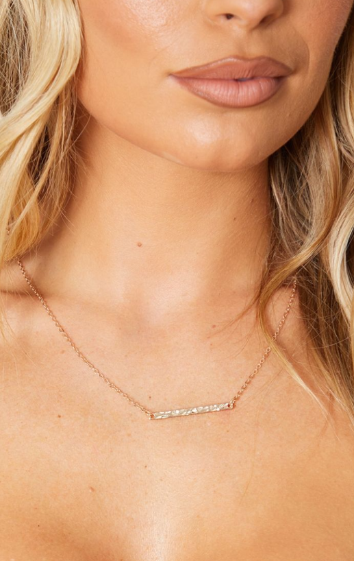 Gold Simple Textured Bar Necklace