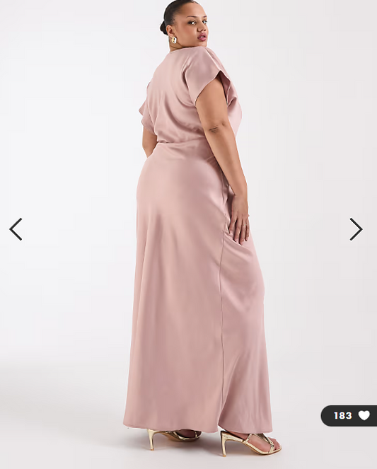 TFNC Plus Bridesmaids cowl neck satin maxi dress in dusty pink