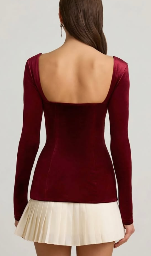 OhPolly - Layered Pleated Corset Mini Dress in Wine Red