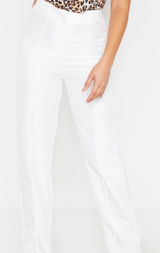 Petite White High Waist Straight Leg Trousers