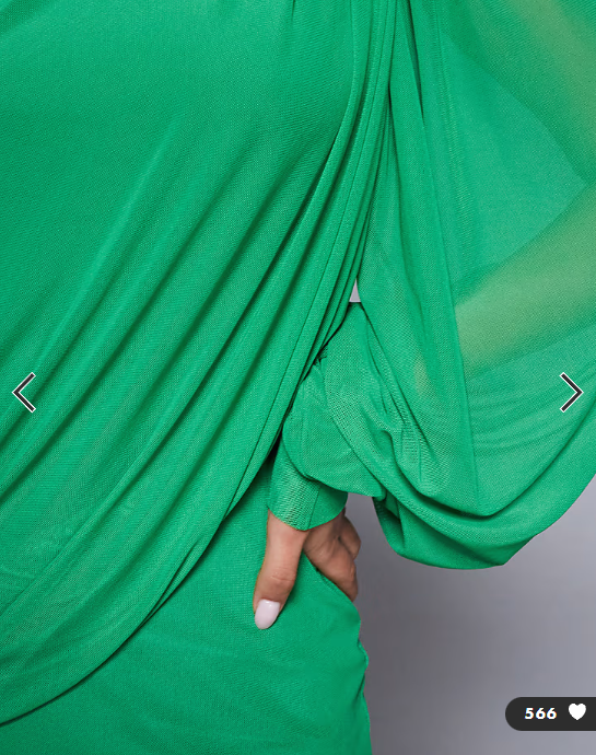 ASOS DESIGN modesty mesh wrap over draped blouson sleeve maxi high neck dress in green