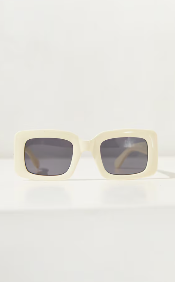 Cream Rectangle Thick Frame Sunglasses