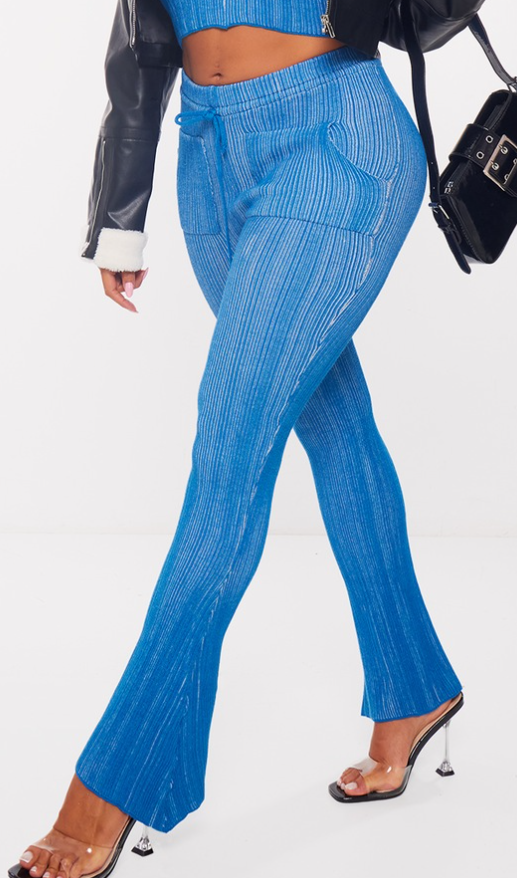 Shape Bright Blue Knit Contrast Drawstring Flare Trousers