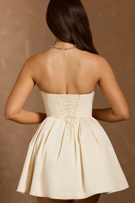 OhPolly- Cowl Neck Satin Mini Dress in Ivory