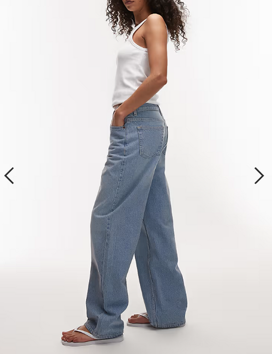 Topshop mid rise loose fit straight leg jeans in bleach