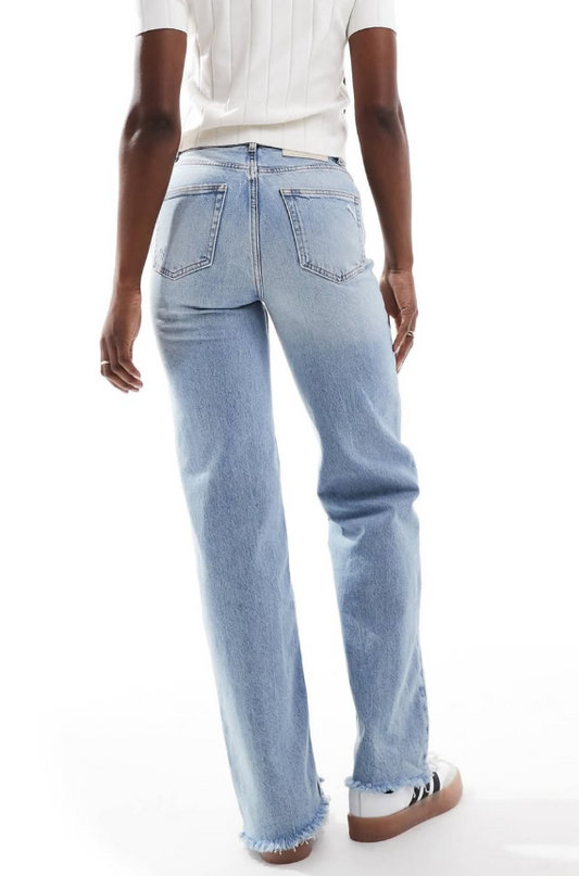 Only - juicy high waist wide leg jeans in light blue denim