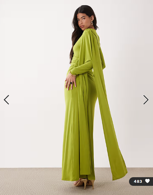 Daska one shoulder cape maxi dress in chartreuse
