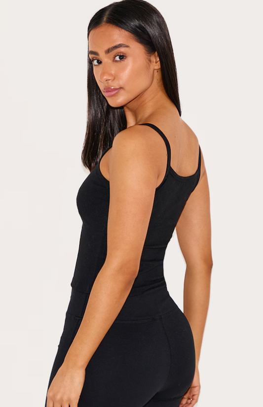 Petite Black Contour Sculpt Cami Strap Crop Top