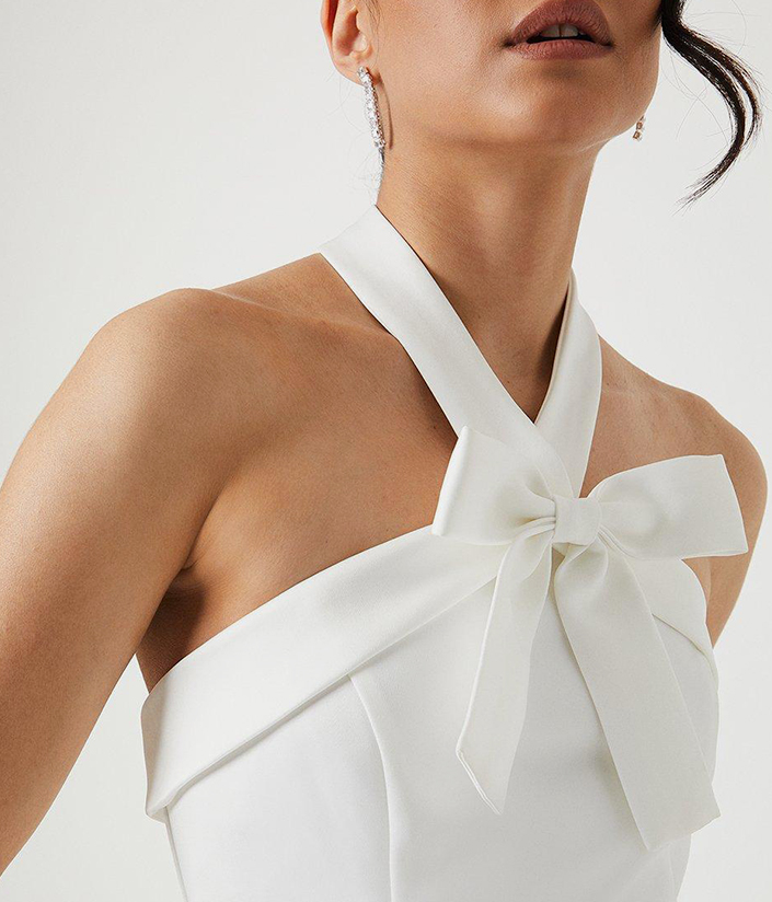 Bow Detail Structured Full Skirted Maxi Dress