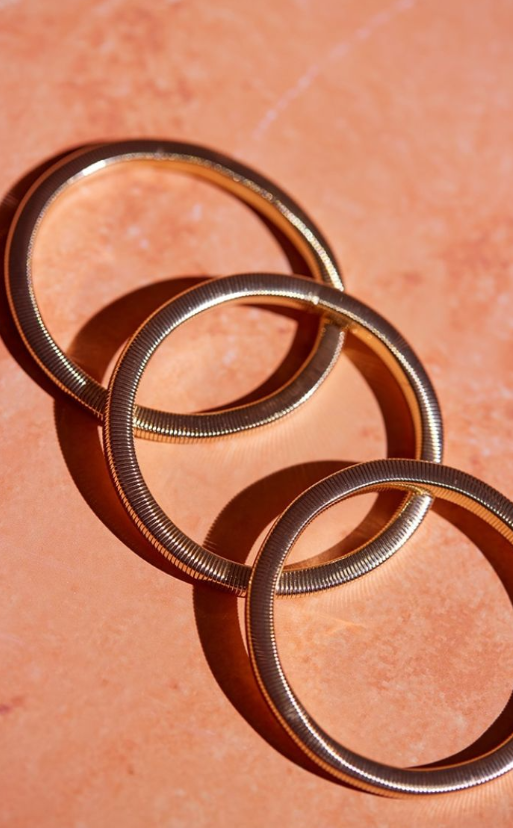 Gold Ribbed Stacked Bangles 3 Pack