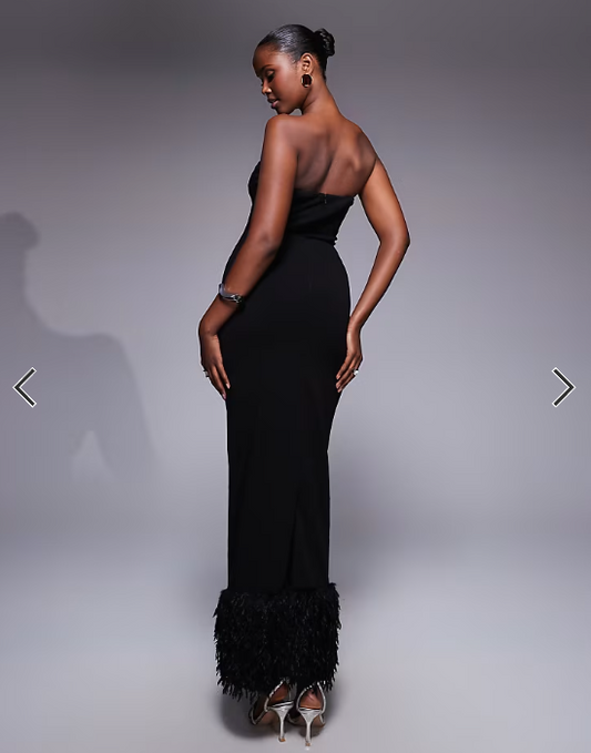 TFNC bandeau maxi dress with faux fur trim in black