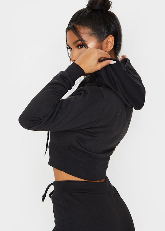 Black Zip Up Bustier Hoodie