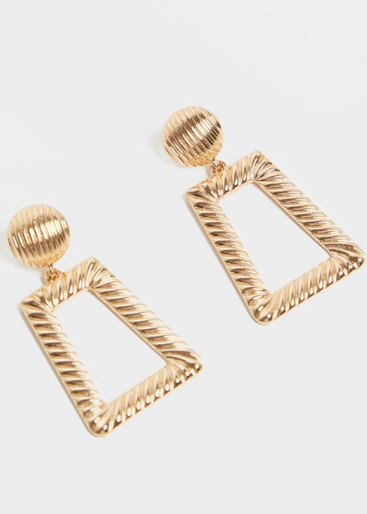 Gold Circle Stud Small Line Effect Door Knocker Earring