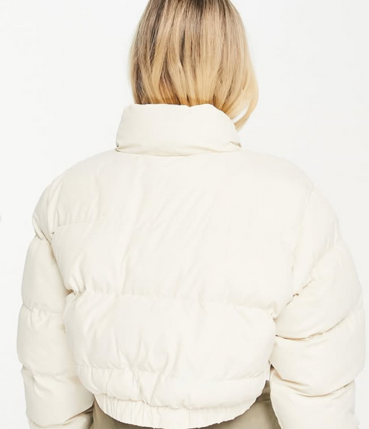 Brave Soul cropped puffer jacket in stone