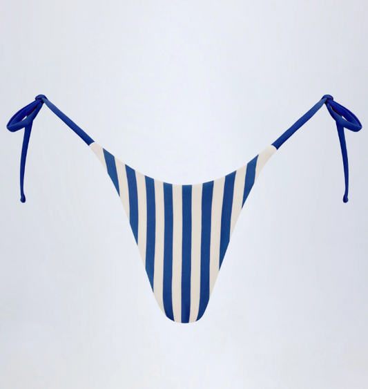 OhPolly - Montalcino Side-Tie Thong Bikini Bottoms in Marine Blue Stripe