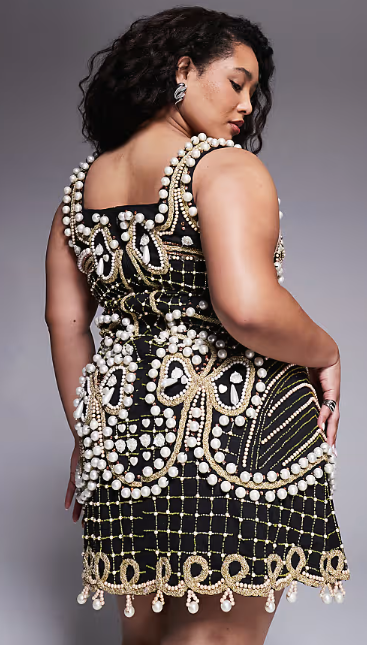 ASOS LUXE Curve embellished square neck mini dress in black