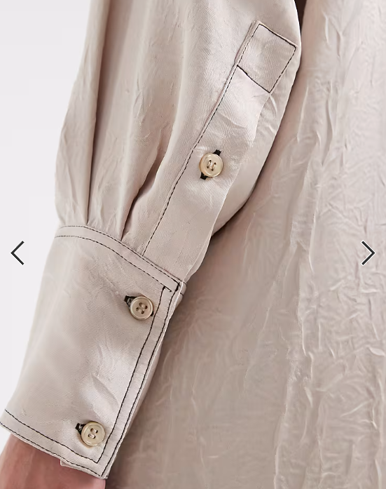 ASOS DESIGN crushed satin contrast stitch longline shirt in ecru