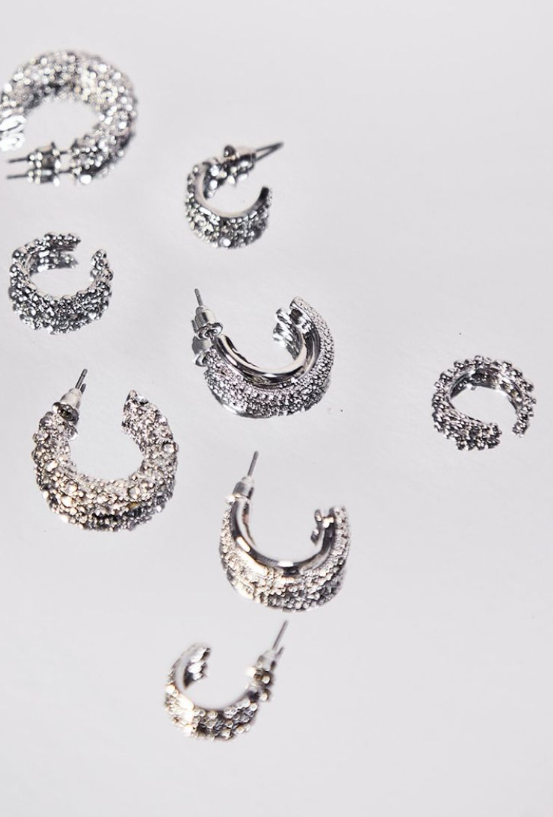 Recycled Silver Textured Mixed Mini Hoop 4 Pack