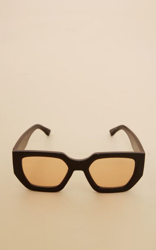 Black Chunky Brown Lens Square Frame Sunglasses