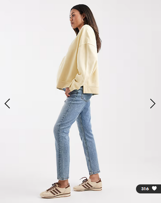 ASOS DESIGN Maternity slim fit mom jeans in mid blue