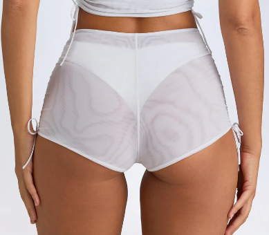 OhPolly - Sheer Ruched Mini Shorts in White