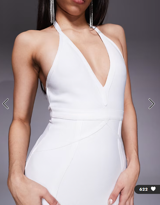 Kaiia exclusive premium sculpting bandage bodycon halterneck plunge midi dress in white