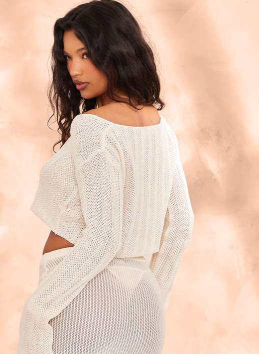 Cream Textured Crochet Knit Button Up Cardigan