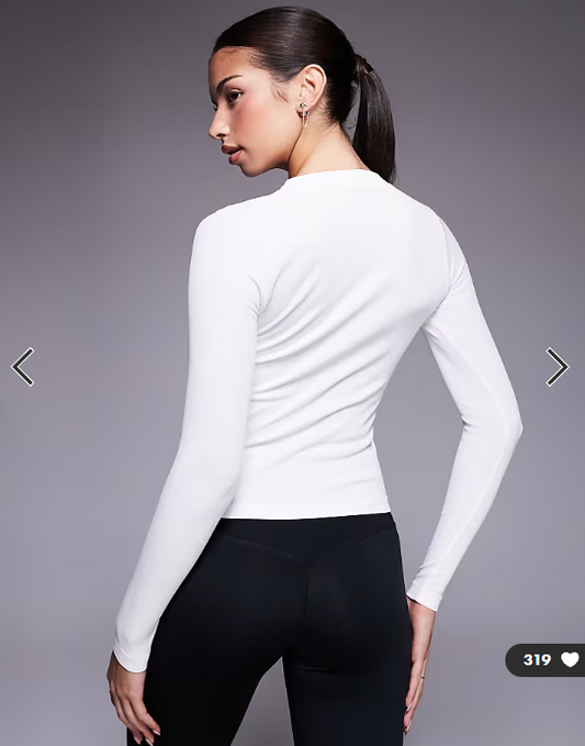 4505 seamless rib quick dry long sleeve henley layering top in white