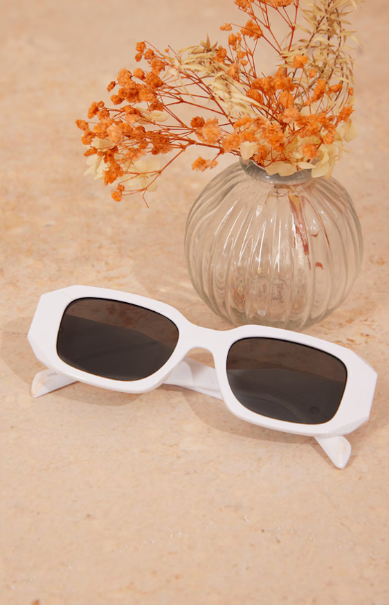 White Diamond Detail Rectangular Frame Sunglasses