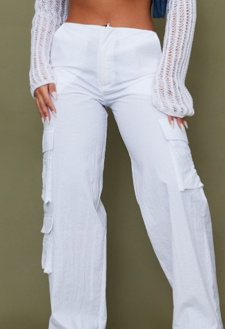 White Nylon High Waist Cargo's