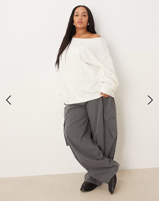 ASOS DESIGN Curve oversized off shoulder sweatshirt in white