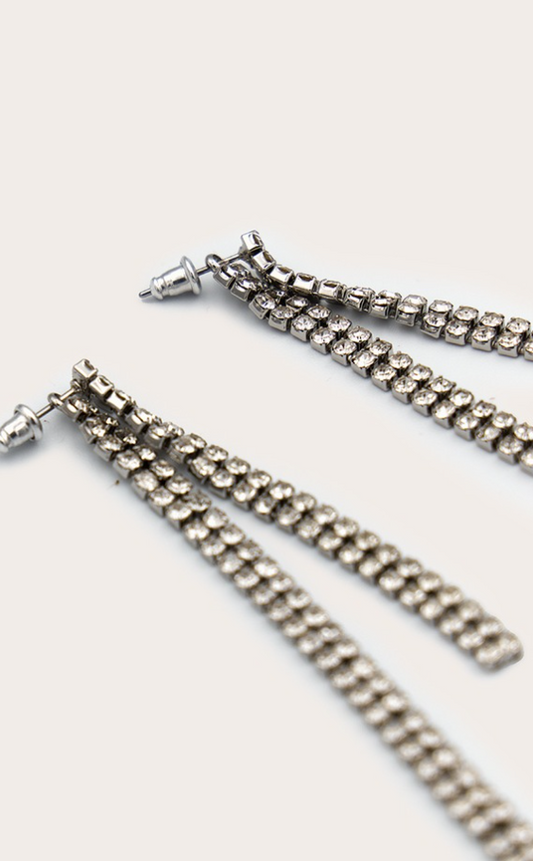 Silver Thin Diamante Statement Earrings