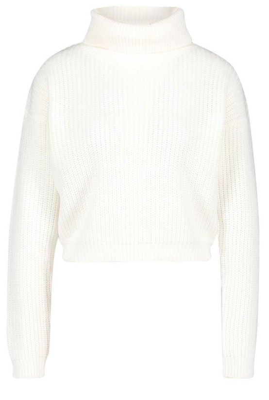 Boohoo Cropped Fisherman Roll Neck Jumper - cream