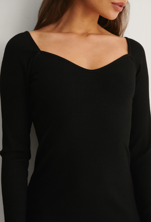 Heart Neckline Ribbed Dress