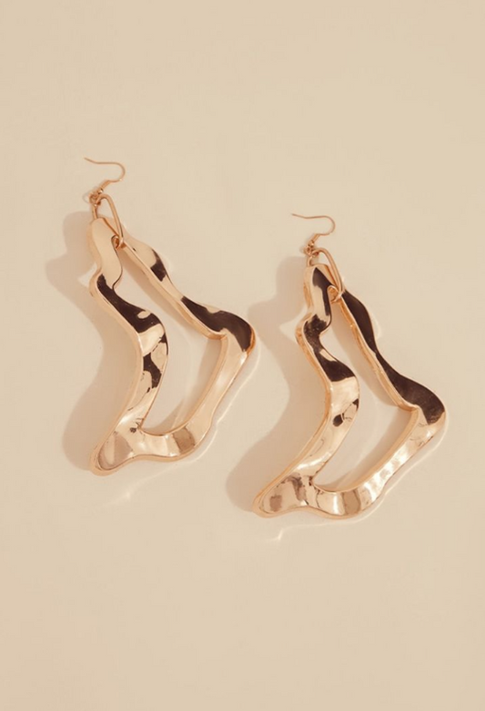 Gold Oversized Abstract Hammered Link Statement Earrings