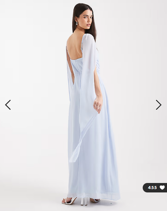 TFNC Bridesmaid chiffon cape side split maxi dress in blue